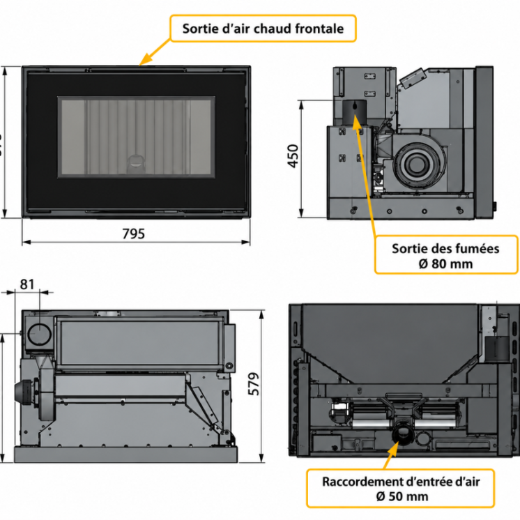 Insert à granulés GERICO – Noir – Reconditionné – Réf. 433