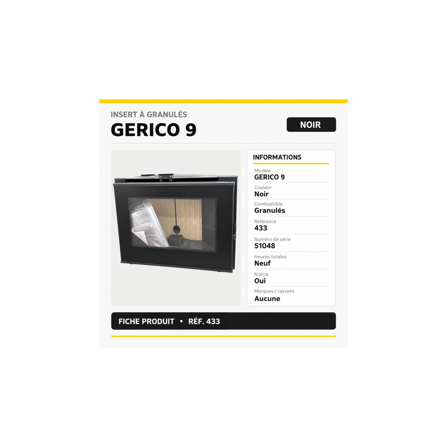 Insert à granulés GERICO – Noir – Reconditionné – Réf. 433