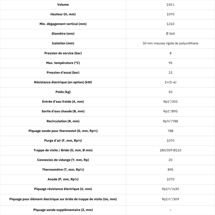 Ballon tampon émaillé 150L sans serpentin