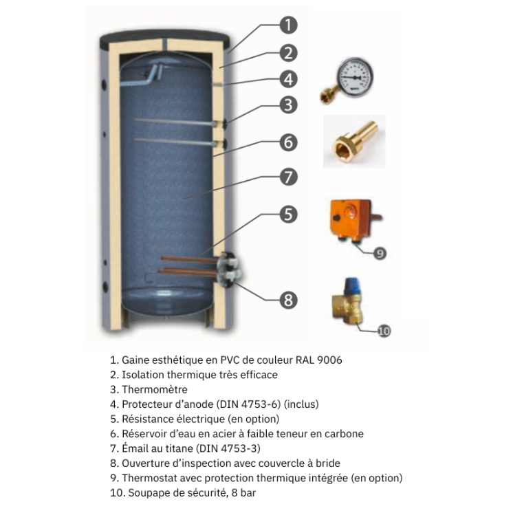 Ballon tampon émaillé 1500L sans serpentin