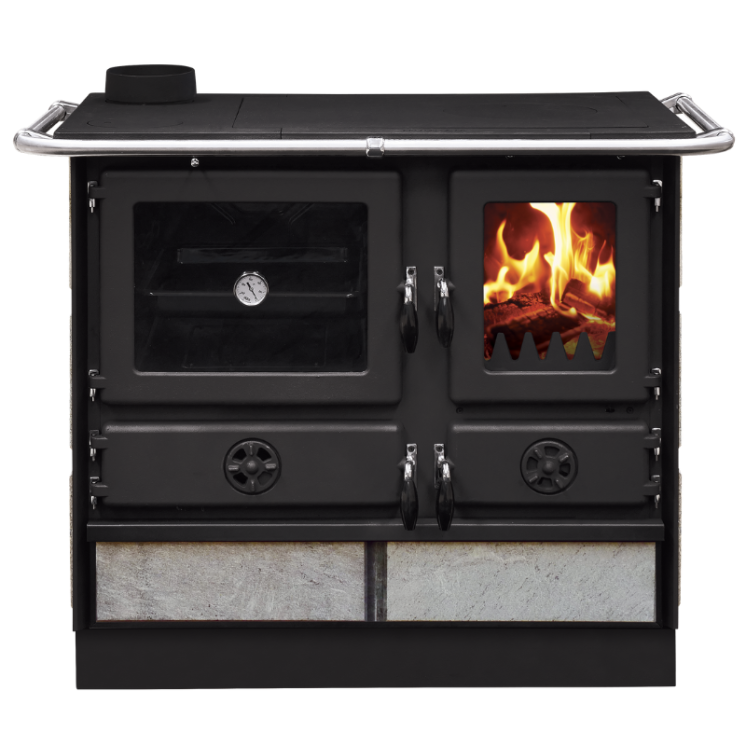 Cuisinière à bois Magnum MBS vue rapprochée façade pierre ollaire