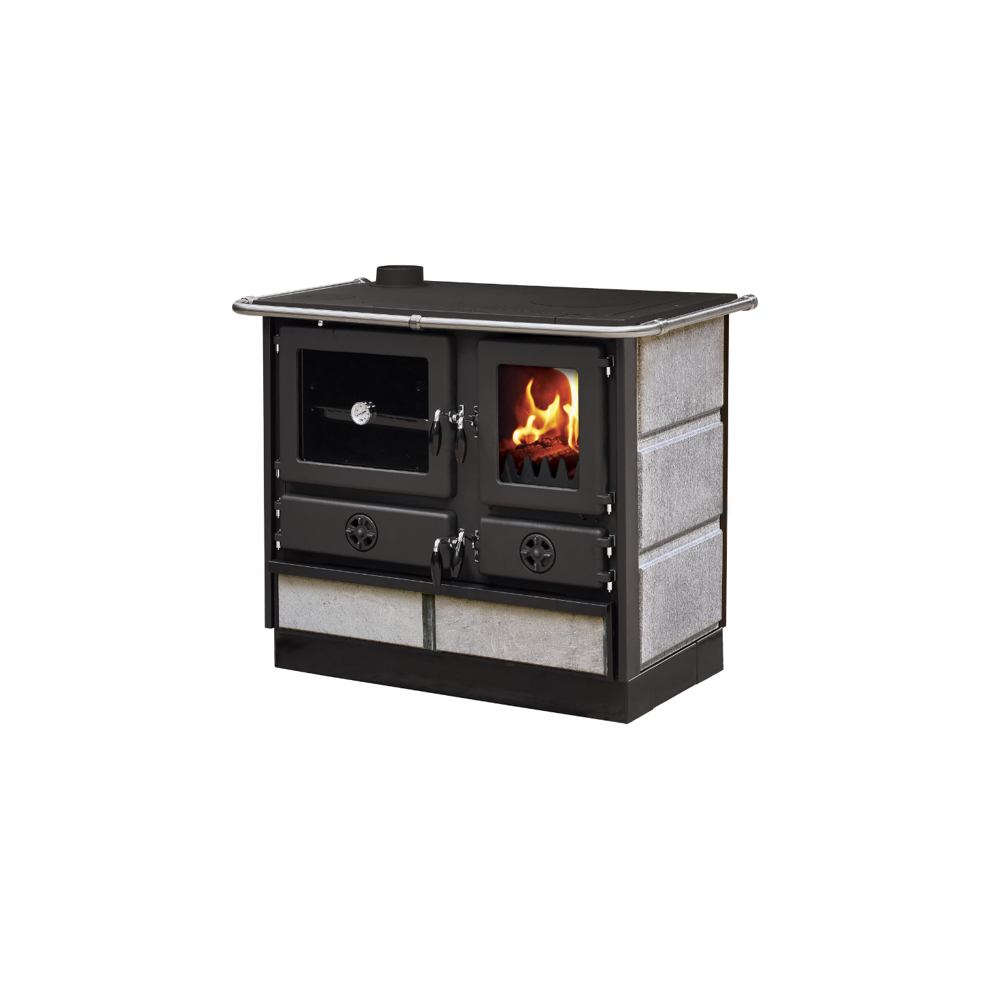 Cuisinière à bois Magnum MBS vue angle droit pierre