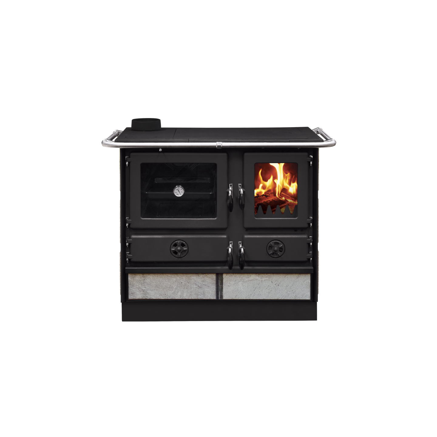 Cuisinière à bois Magnum Thermo MBS vue rapprochée façade pierre ollaire