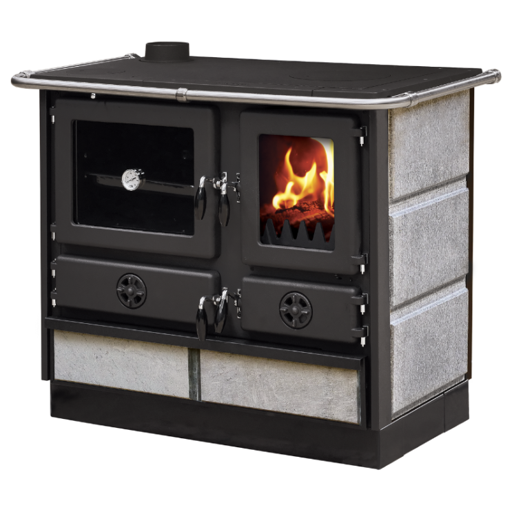 Cuisinière à bois Magnum Thermo MBS vue angle droit pierre ollaire