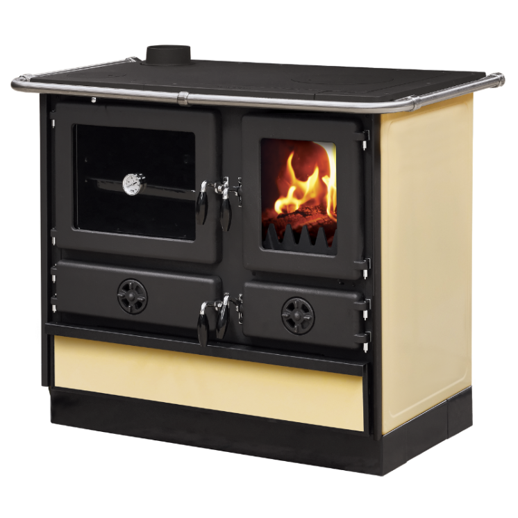 Cuisinière à bois Magnum Thermo MBS vue angle droit beige