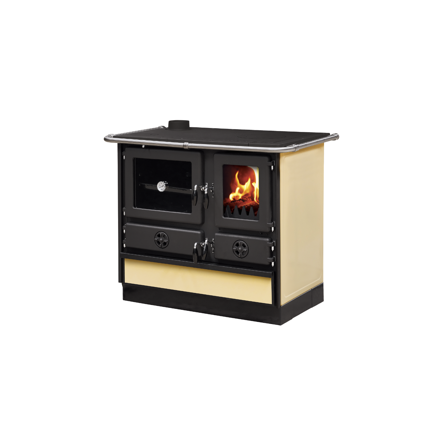 Cuisinière à bois Magnum Thermo MBS vue angle droit beige