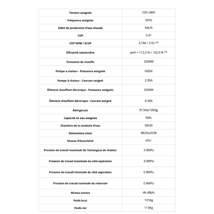 Chauffe-eau thermodynamique 300L – Grand volume connecté