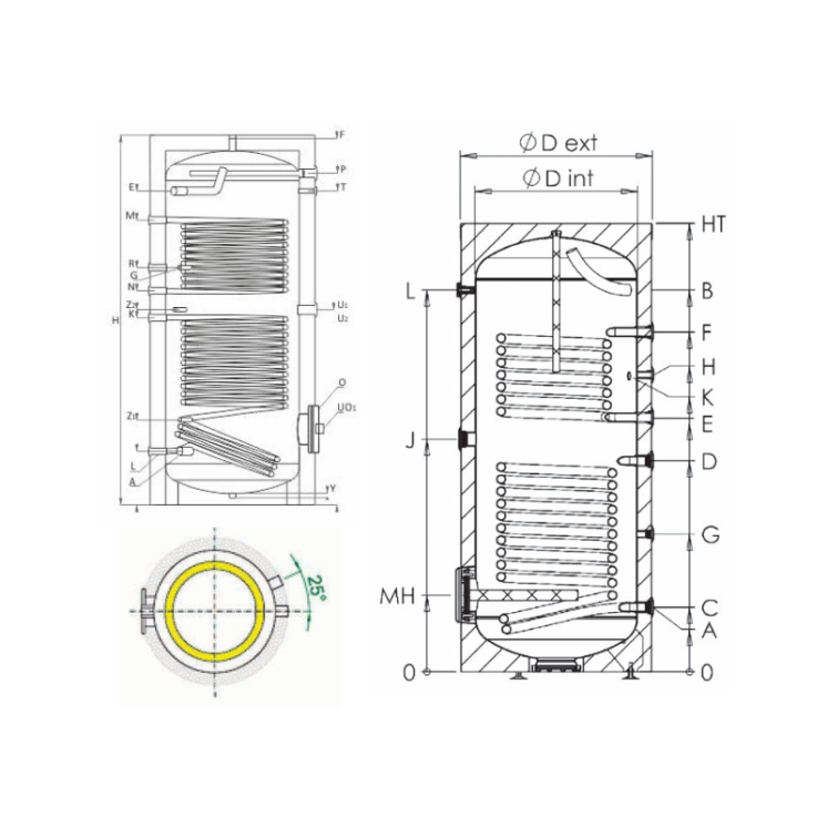 schéma technique chauffe-Eau Solaire Individuel 300 litres Sunny